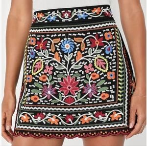 Lulus "Don't Stop the Party" Black Embroidered Mini Skirt Medium